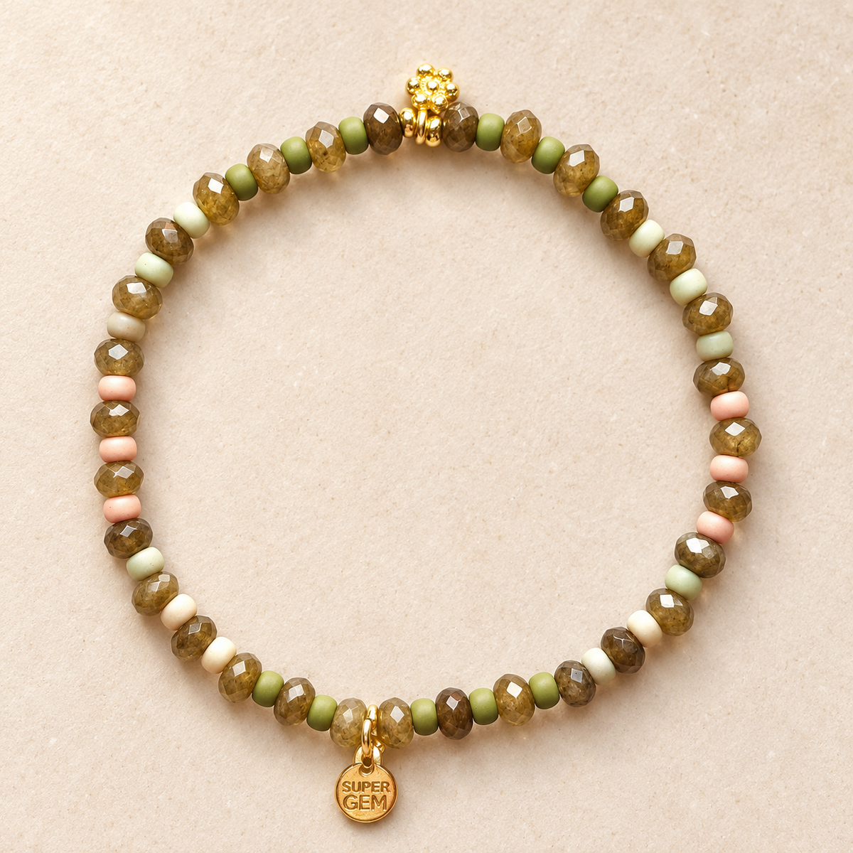 HAPPY GEM OLIVE ARMBAND- ACHAT & GLASPERLEN