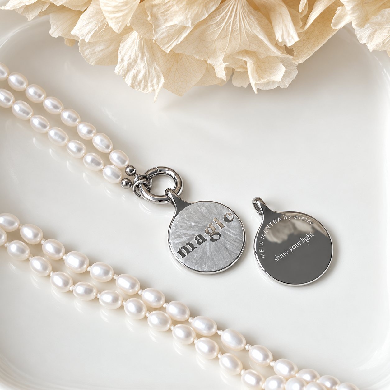 Süßwasser-Perlen-Charmkette - mit SOULWORDS - magic - shine your light
