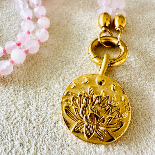 Edelsteinkette Rosenquarz - Mandala "Ich Vertraue"