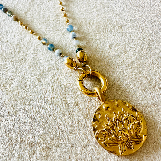 Edelsteinkette Chalcedon Blau - Mandala "Ich Vertraue"