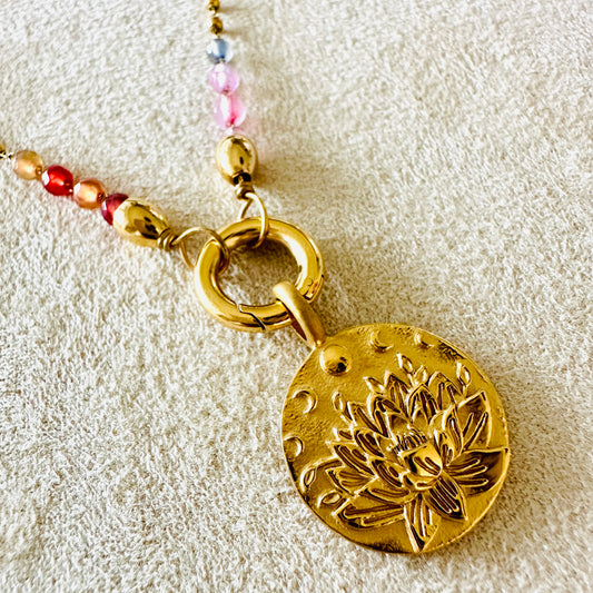 Edelsteinkette Chalcedon Dunkelbunt - Mandala "Ich Vertraue"