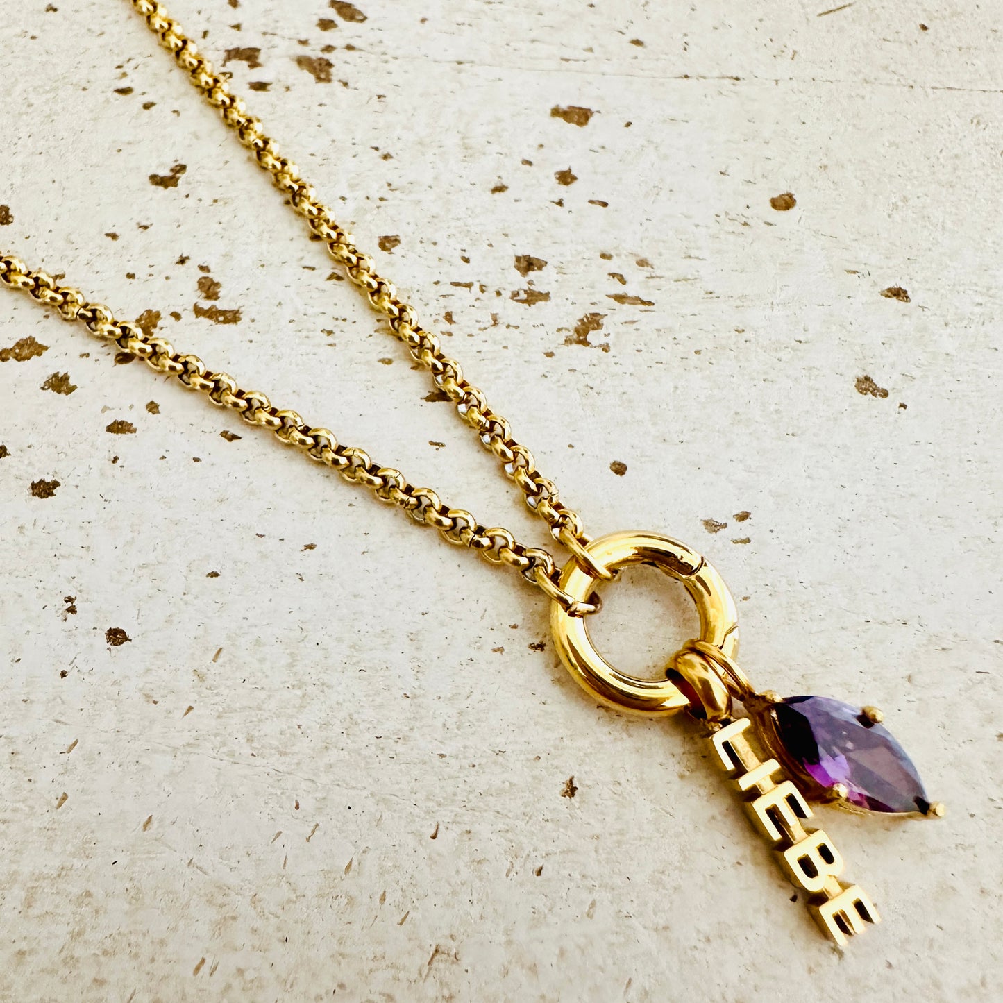 Charmkette mit Karabiner - LIEBE & Geburtstein Februar Charms