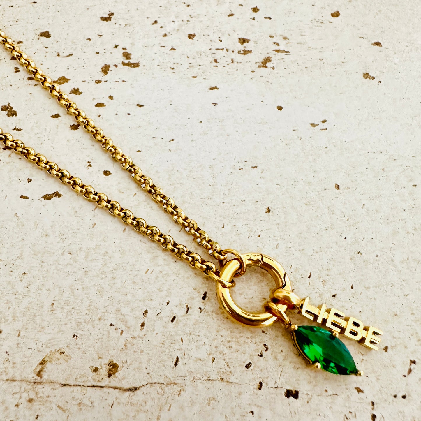 Charmkette mit Karabiner - LIEBE & Geburtstein Mai Charm