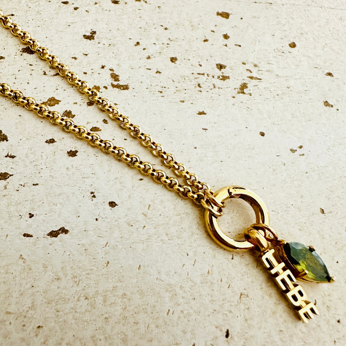 Charmkette mit Karabiner - LIEBE & Geburtstein August Charm