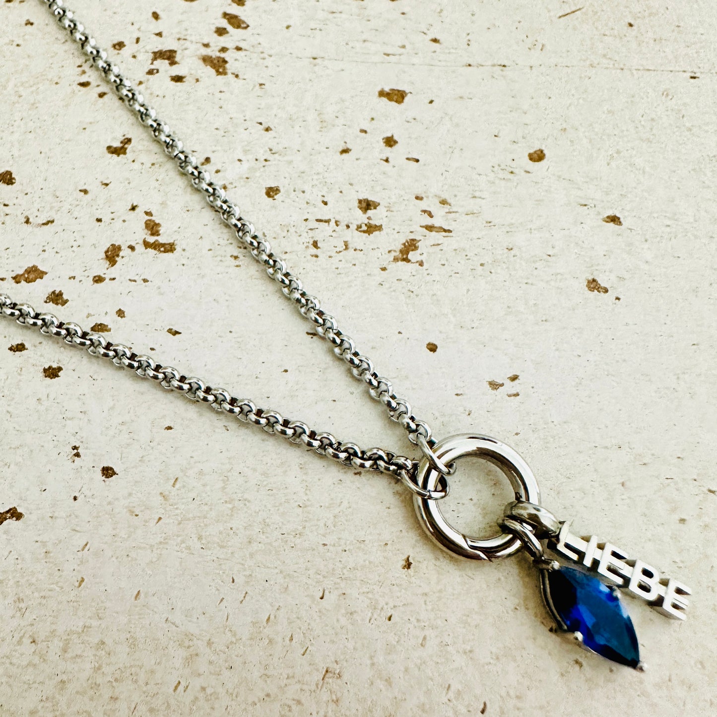 Charmkette mit Karabiner - LIEBE & Geburtstein September Charm
