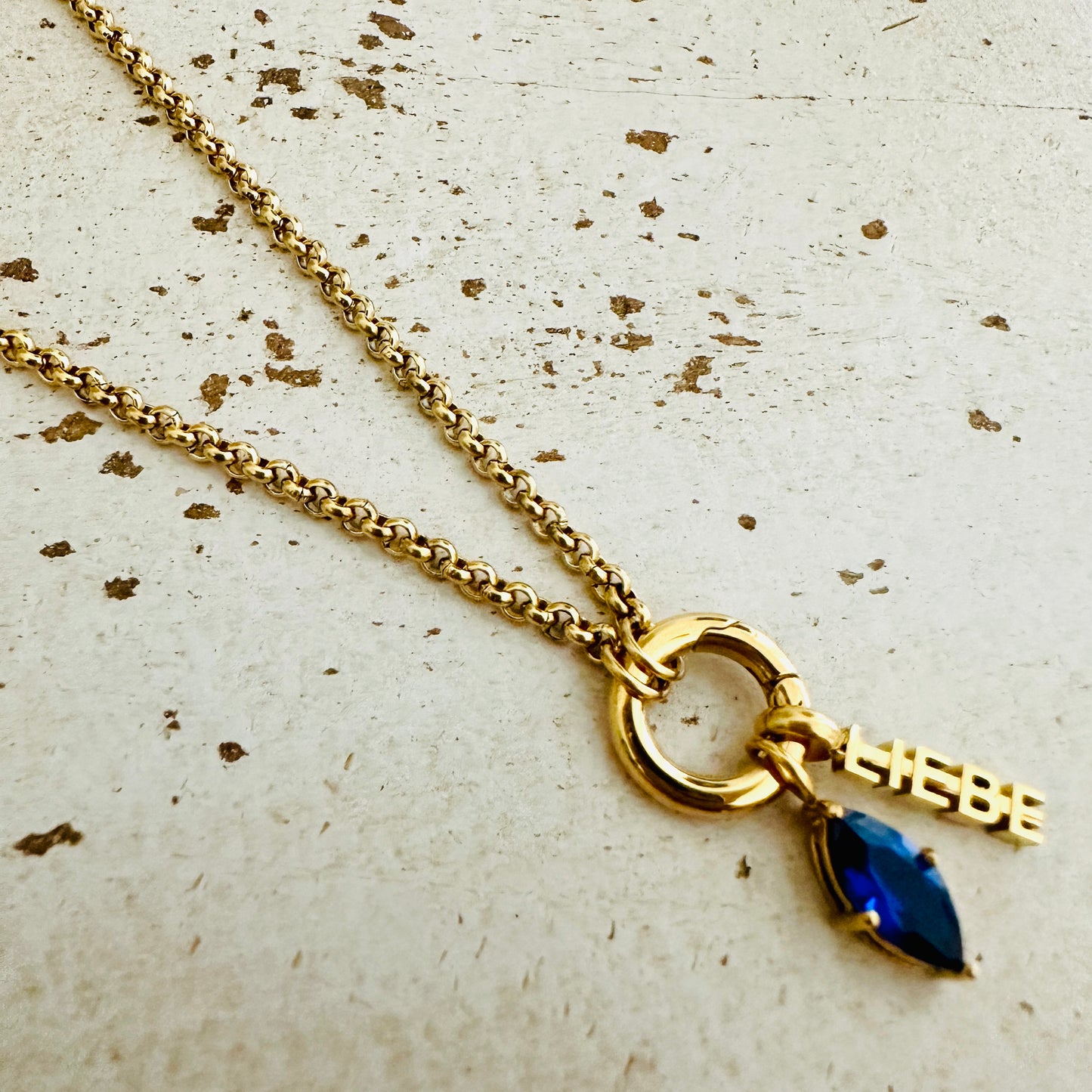 Charmkette mit Karabiner - LIEBE & Geburtstein September Charm