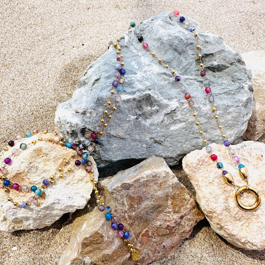 Edelsteinkette Chalcedon Dunkelbunt