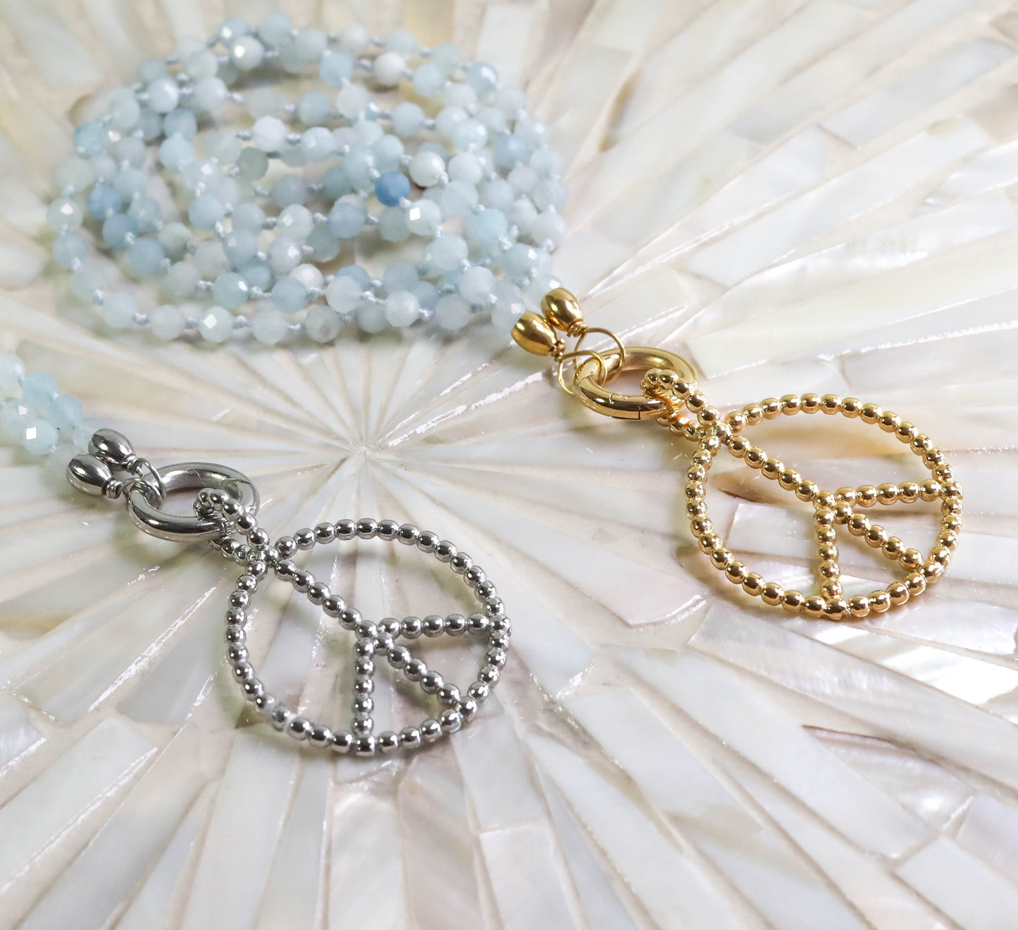 "Peace" mit Aquamarin Edelsteinkette