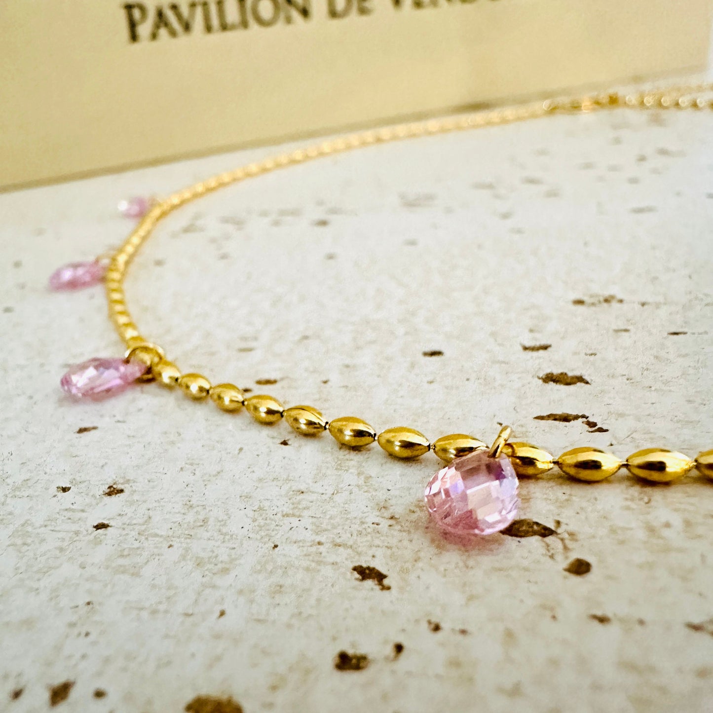 Olivenkette "Pink Sparkle" CZ Zirkonia Steinen