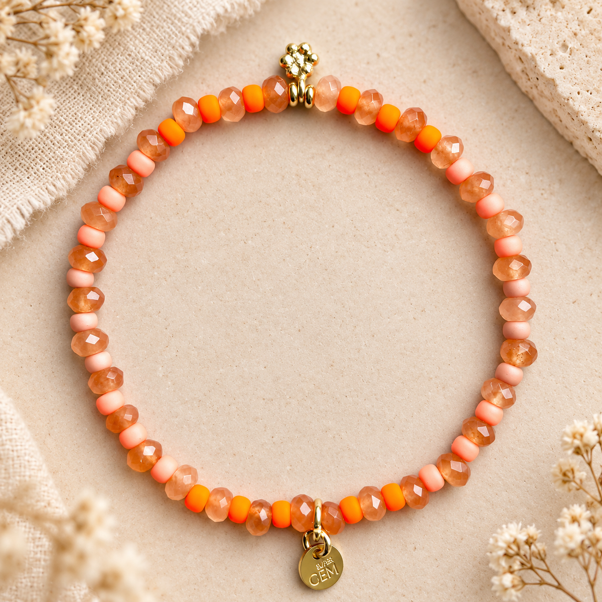 HAPPY GEM ORANGE ARMBAND- ACHAT & GLASPERLEN