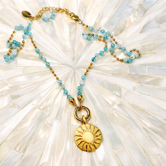 Edelsteinkette Chalcedon Türkis - Mandala "SONNENSEELE"