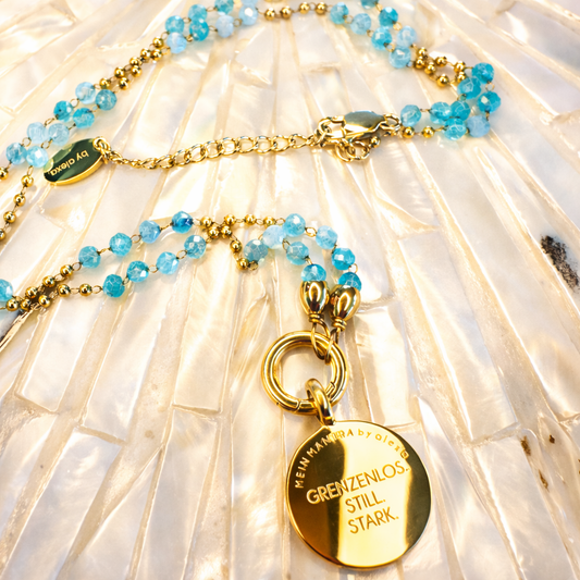 Edelsteinkette Chalcedon Türkis - Mandala "GRENZENLOS. STILL. STARK."