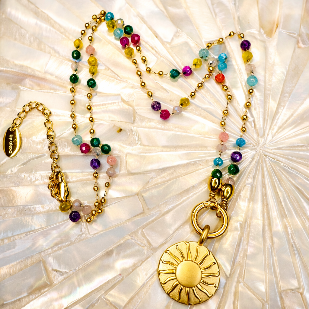 Edelsteinkette Chalcedon Dunkelbunt - Mandala "SONNENSEELE"