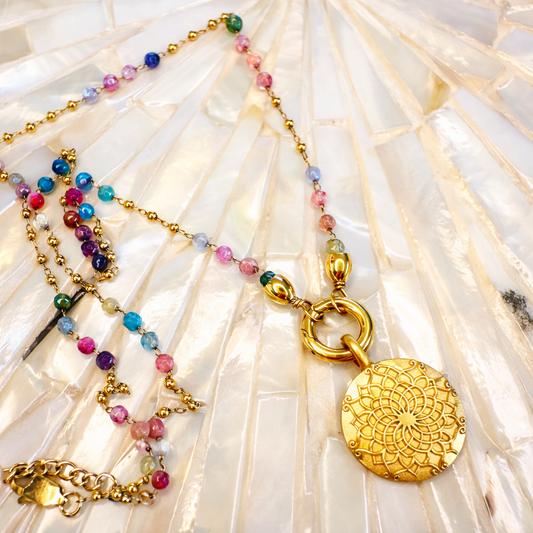 Edelsteinkette Chalcedon Dunkelbunt - Mandala "GRENZENLOS. STILL. STARK."