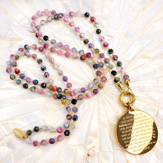 ICH GLAUBE AN Anhänger - mit bunter Turmalin Edelsteinkette