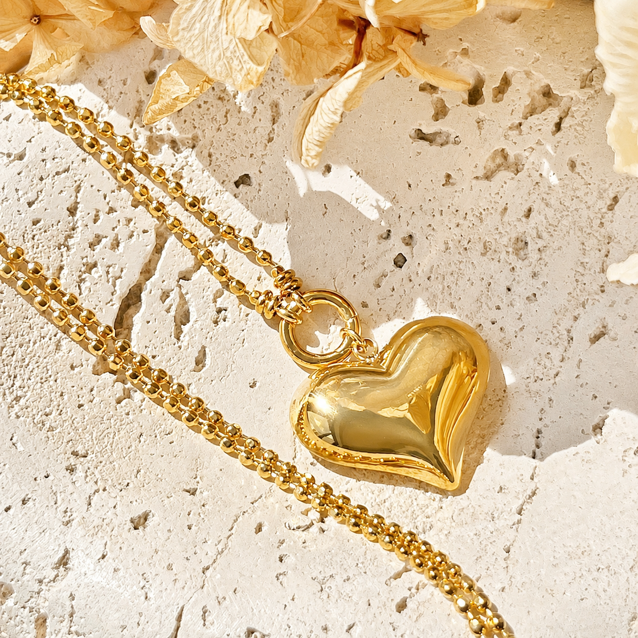"BUBBLE HERZ" Anhänger mit "Diamond Cut" Kugelkette und Rundkarabiner