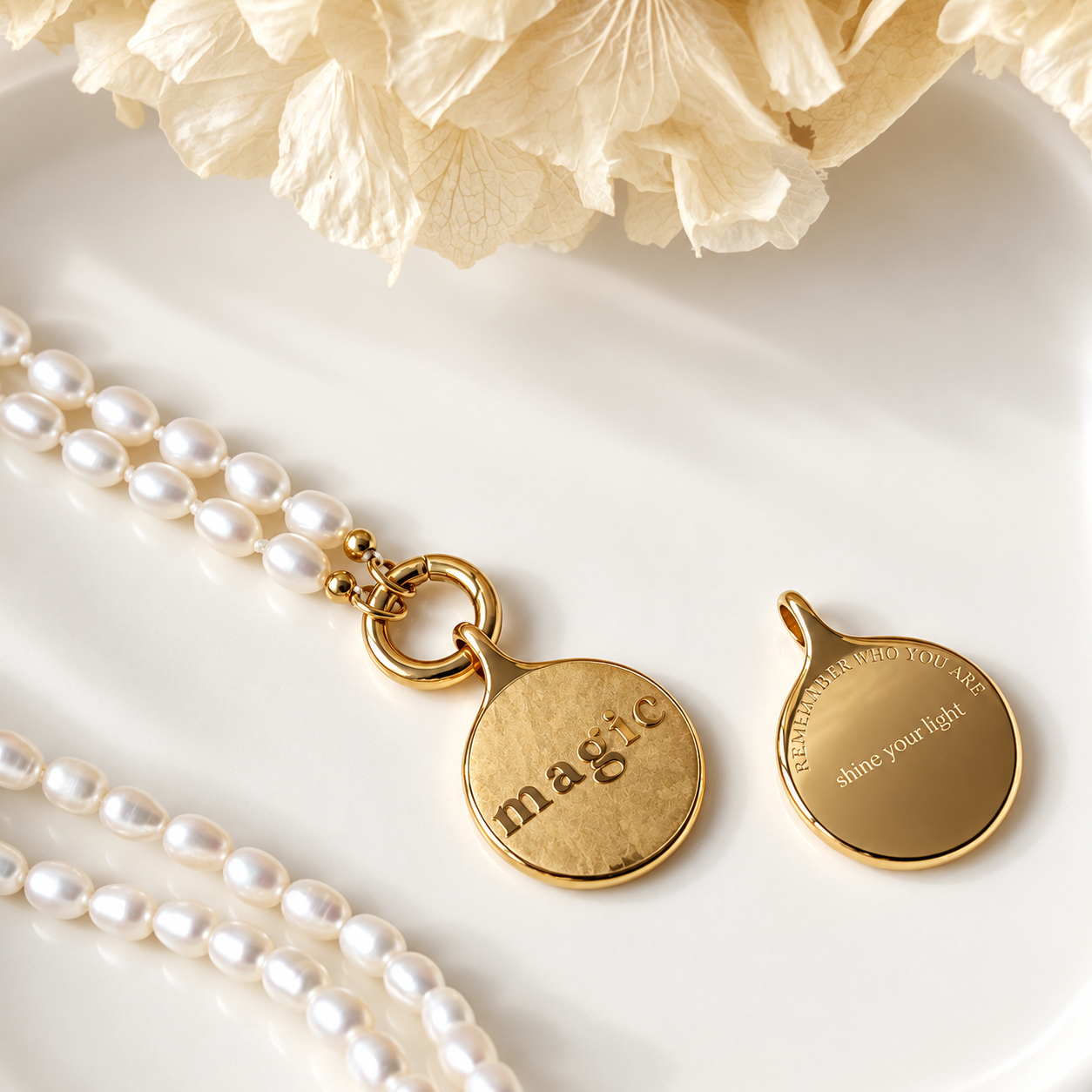 Süßwasser-Perlen-Charmkette - mit SOULWORDS - magic - shine your light