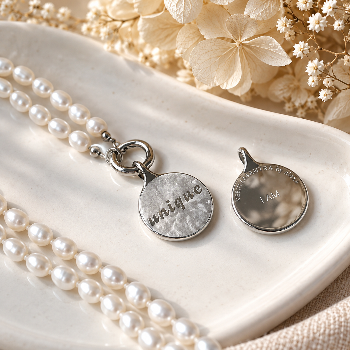Süßwasser-Perlen-Charmkette - mit SOULWORDS - unique - I AM