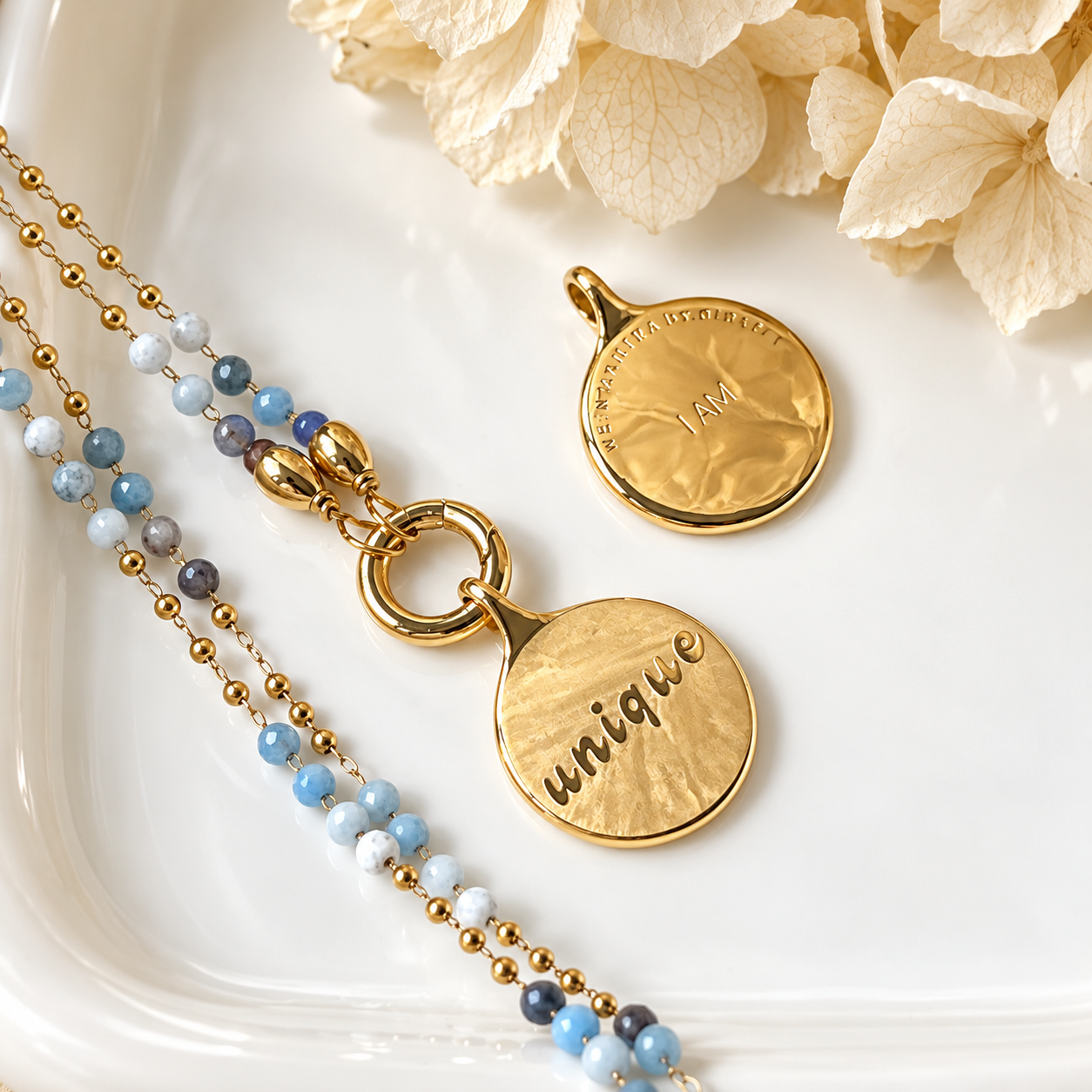 Edelsteinkette Chalcedon - mit SOULWORDS - unique - I AM