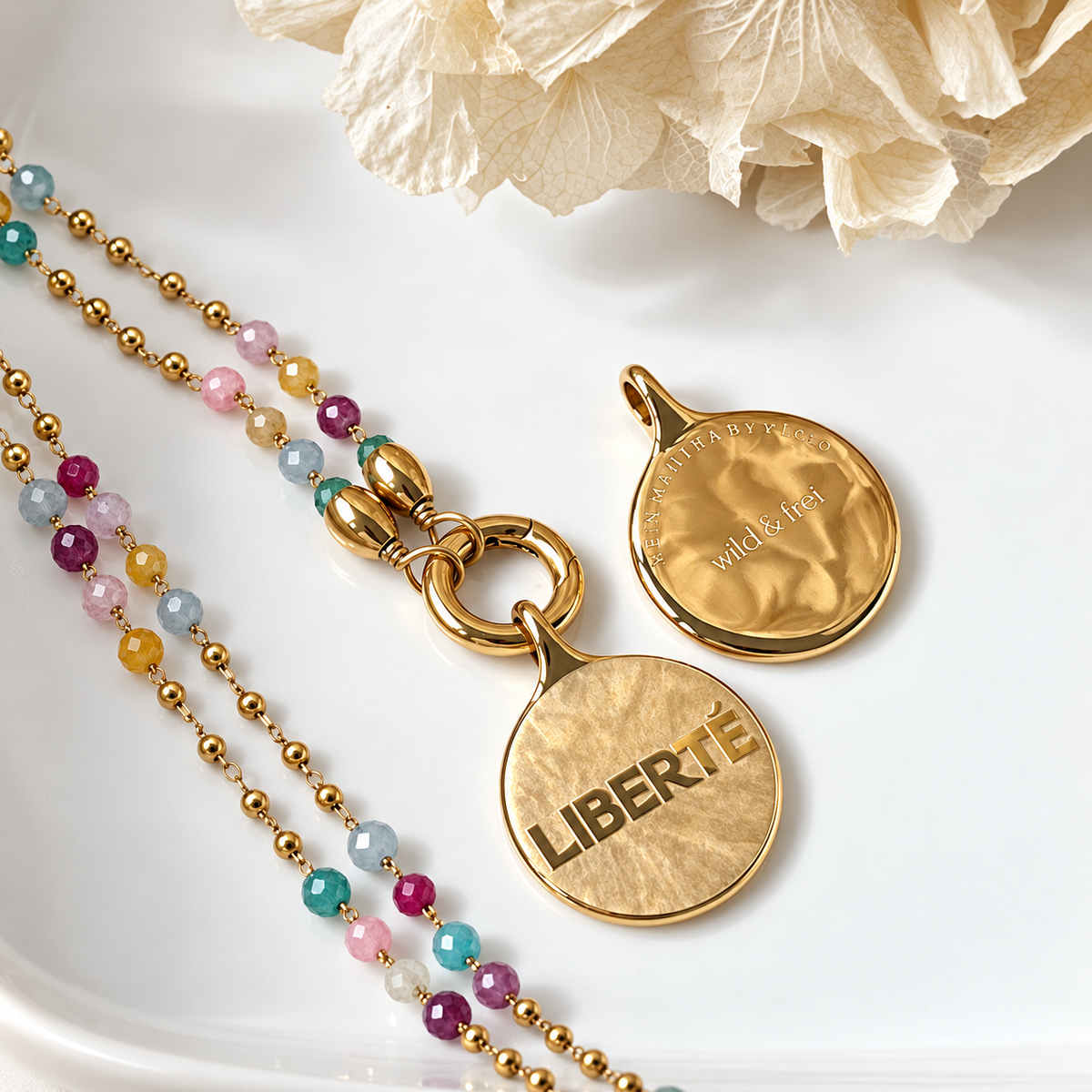Edelsteinkette Chalcedon - mit SOULWORDS - LIBERTÉ - wild & frei
