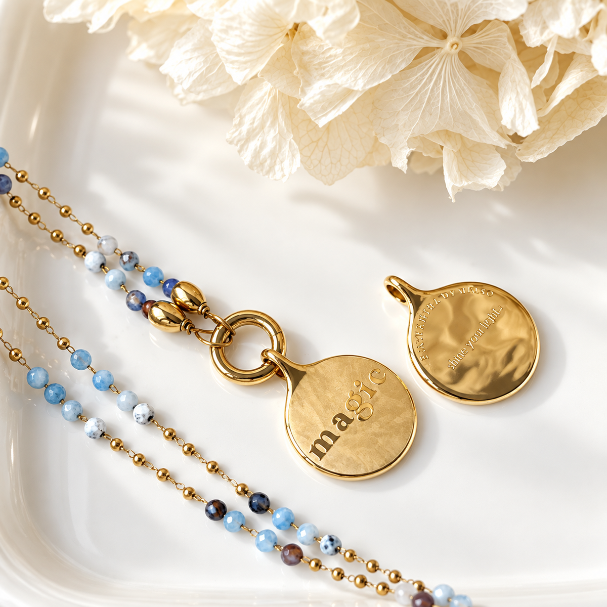 Edelsteinkette Chalcedon - mit SOULWORDS - magic - shine your light