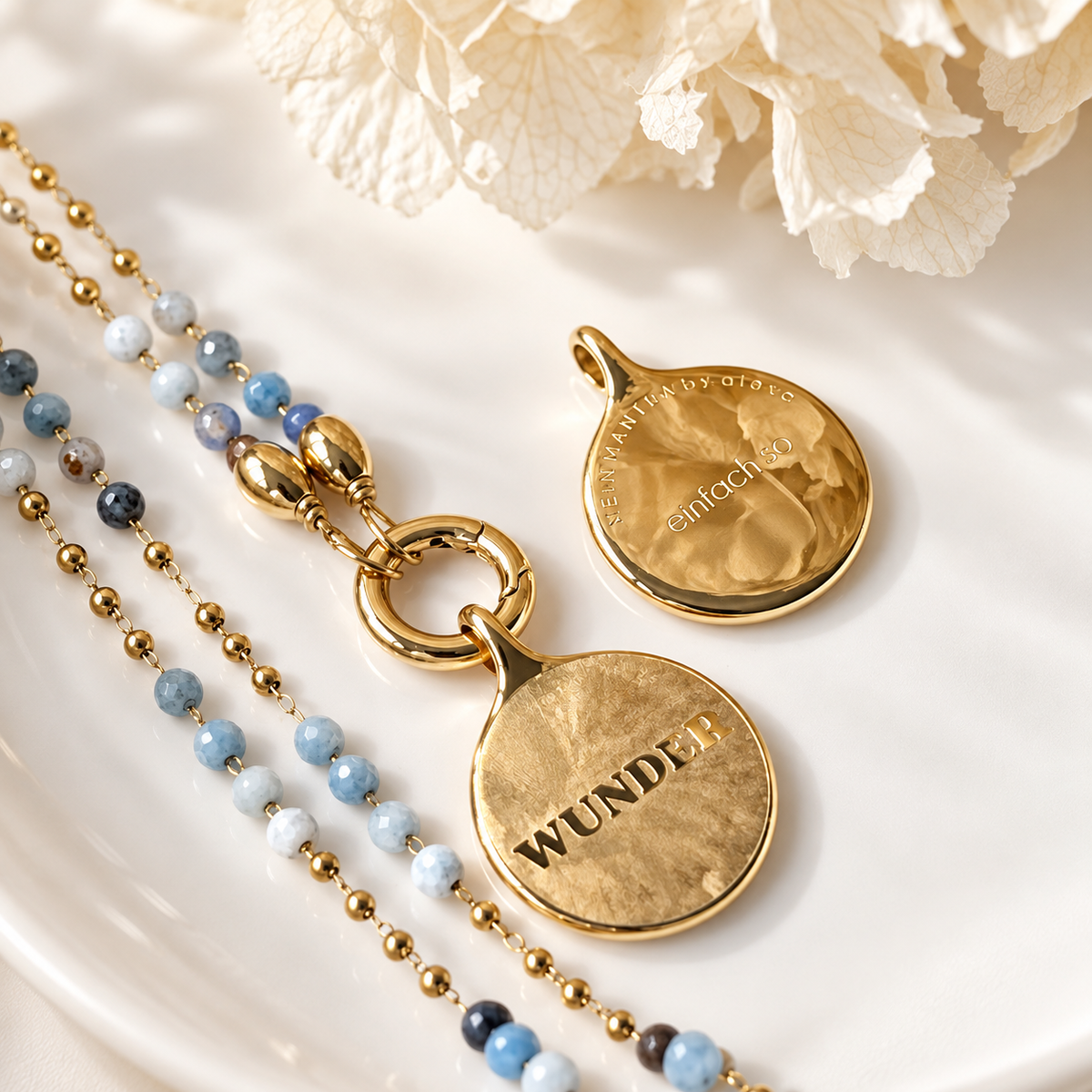 Edelsteinkette Chalcedon - mit SOULWORDS - WUNDER - einfach so