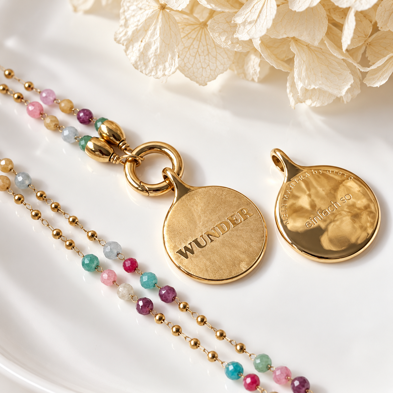 Edelsteinkette Chalcedon - mit SOULWORDS - WUNDER - einfach so