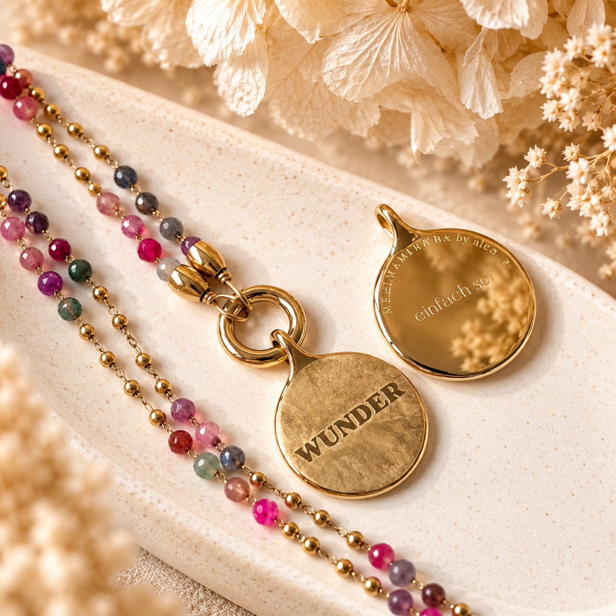 Edelsteinkette Chalcedon - mit SOULWORDS - WUNDER - einfach so