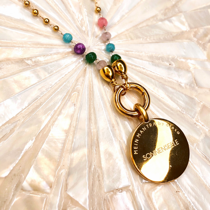 Edelsteinkette Chalcedon Dunkelbunt - Mandala "SONNENSEELE"