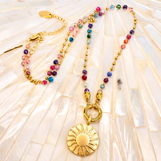 Edelsteinkette Chalcedon Hellbunt - Mandala "SONNENSEELE"