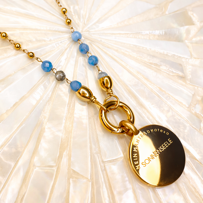 Edelsteinkette Chalcedon Blau - Mandala "SONNENSEELE"