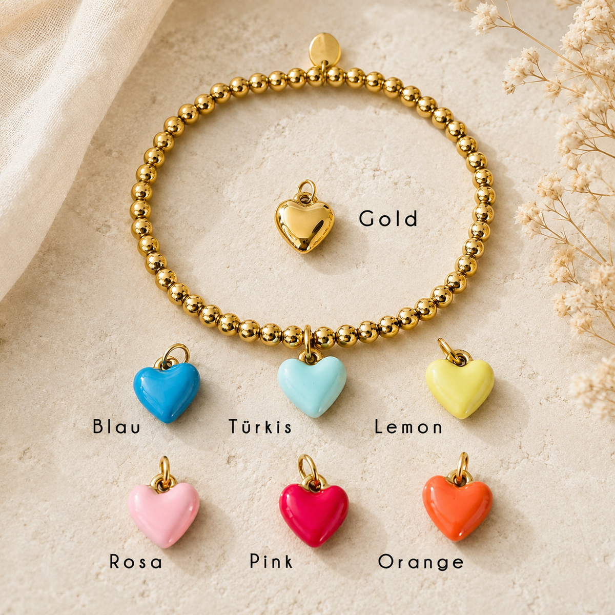 Kugelarmband mit Bubble Herz – Edelstahl von meinmantra – Ansicht 1