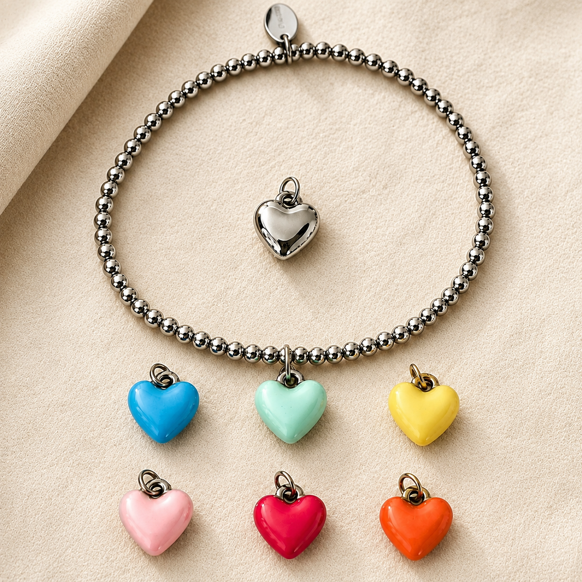 Kugelarmband mit Bubble Herz – Edelstahl von meinmantra – Ansicht 2