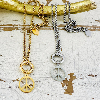 Charmkette mit Karabiner mit Peace Charm