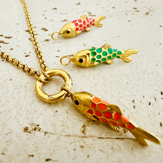 Charmkette mit Karabiner und Koi Glückscharm