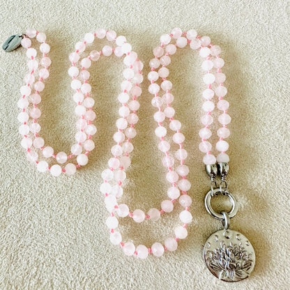 Edelsteinkette Rosenquarz - Mandala "Ich Vertraue"