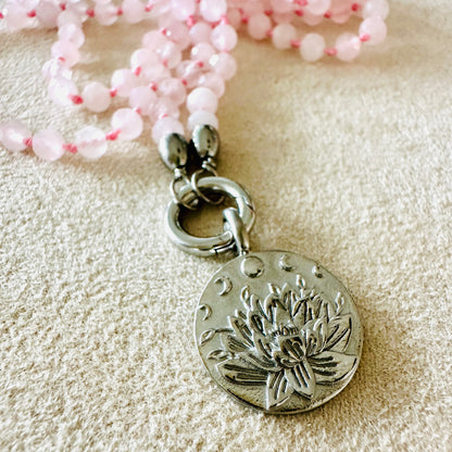 Edelsteinkette Rosenquarz - Mandala "Ich Vertraue"