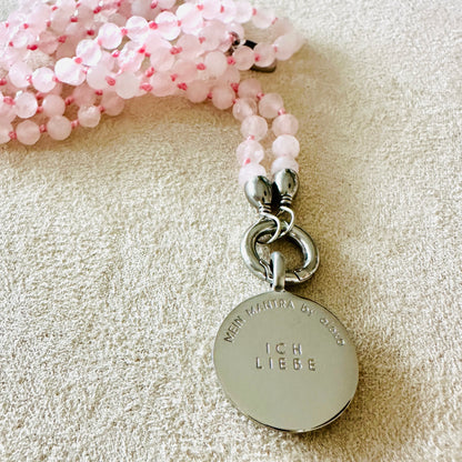 Edelsteinkette Rosenquarz - Mandala "Ich Liebe"