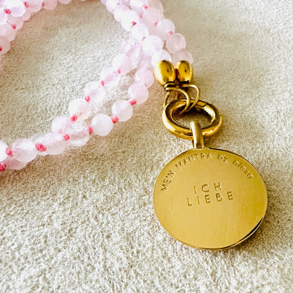 Edelsteinkette Rosenquarz - Mandala "Ich Liebe"