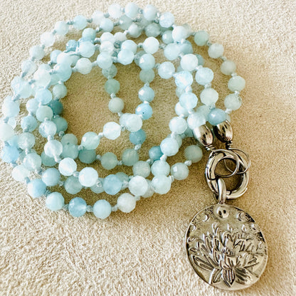 Edelsteinkette Aquamarin - Mandala "Ich Vertraue"