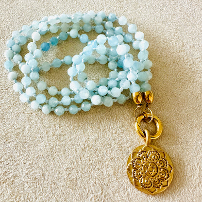 Edelsteinkette Aquamarin - Mandala "Ich Liebe"