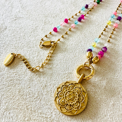 Edelsteinkette Chalcedon Hellbunt - Mandala "Ich Liebe"