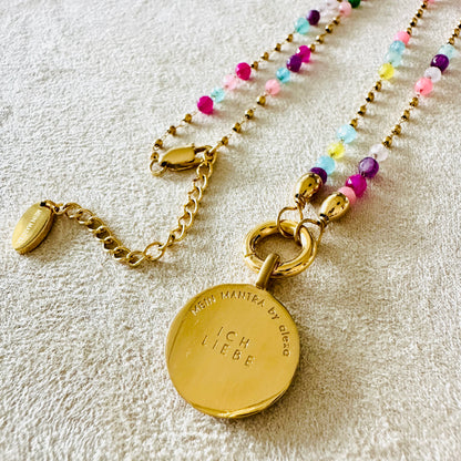 Edelsteinkette Chalcedon Hellbunt - Mandala "Ich Liebe"