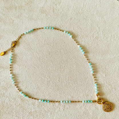 Edelsteinkette Chalcedon Türkis - Mandala "Ich Liebe"