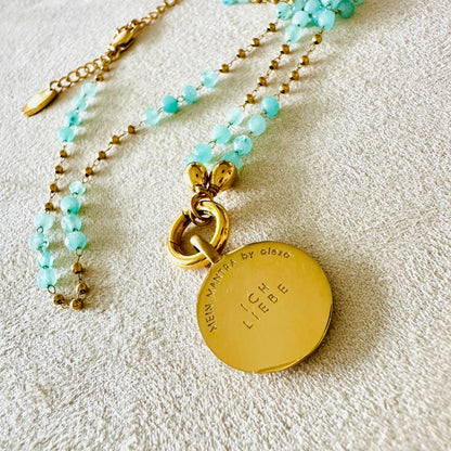 Edelsteinkette Chalcedon Türkis - Mandala "Ich Liebe"