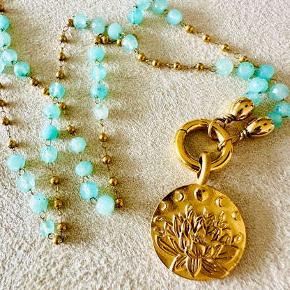 Edelsteinkette Chalcedon Türkis - Mandala "Ich Vertraue"