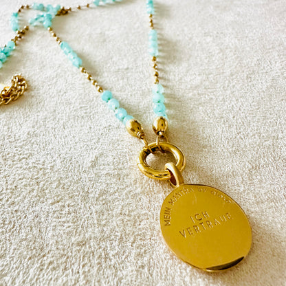 Edelsteinkette Chalcedon Türkis - Mandala "Ich Vertraue"