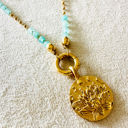 Edelsteinkette Chalcedon Türkis - Mandala "Ich Vertraue"