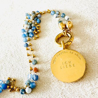 Edelsteinkette Chalcedon Blau - Mandala "Ich Liebe"
