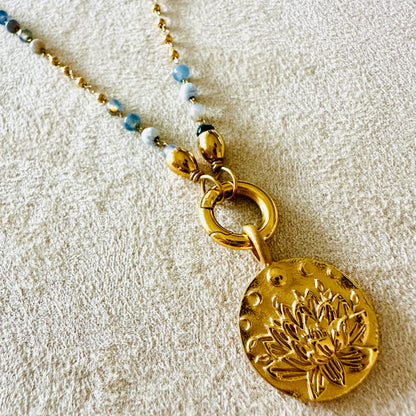 Edelsteinkette Chalcedon Blau - Mandala "Ich Vertraue"